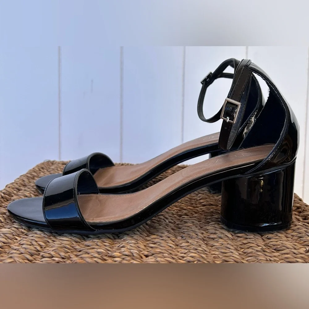 Abound Women’s Faux Patent Block Heel Sandal Ankle Strap Black Size‎ 8.5M